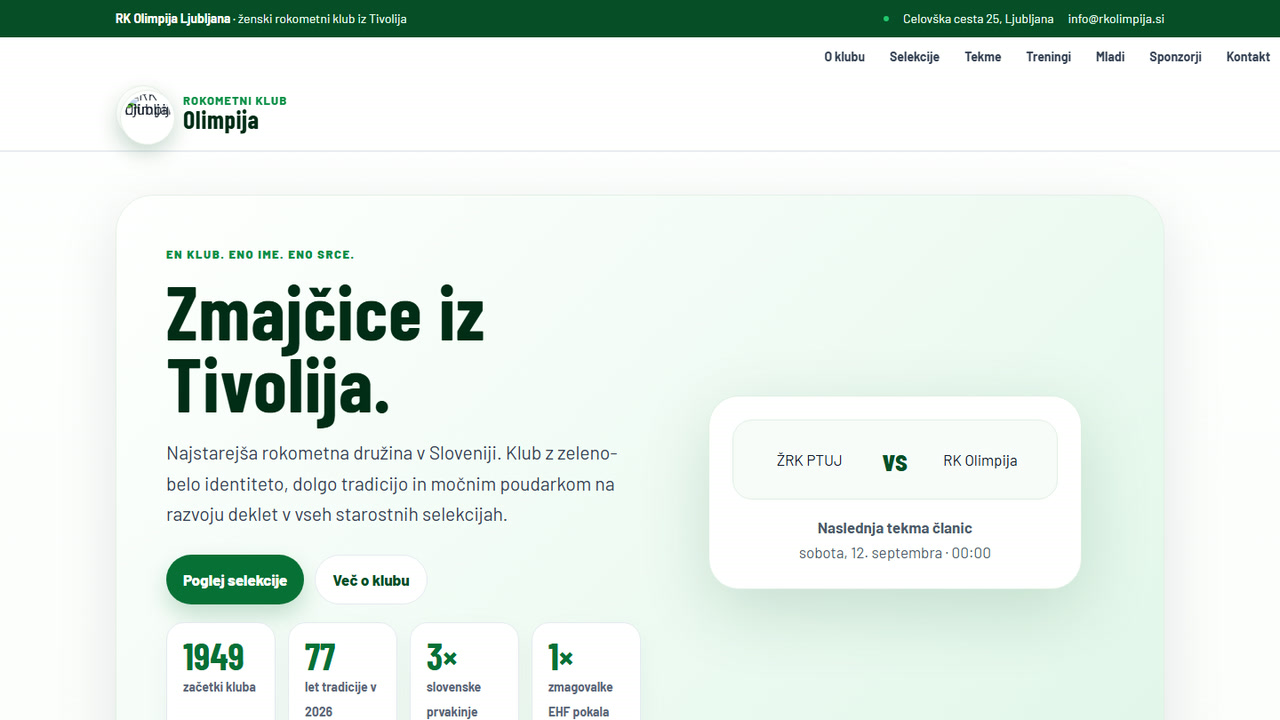 Spletna stran rokometnega kluba Olimpija Ljubljana